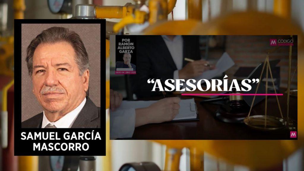 Papa-de-samuel-garcia-cobro-asesorias | Ciudadano Seguros Left Panel Shows a Man's Portrait; Right Panel Features a Legal Scene with Hands Writing at a Desk, Scales of Justice, and the Bold Word 'asesorÍas'. | Ciudadano Seguros